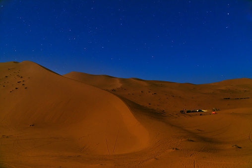 Night in Erg Chebbi Sand dunes in Sahara Desert near Merzouga, Morocco