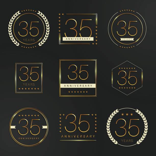 istock Thirty five years anniversary celebration logotype. 35th anniversary gold logo set. 646794098