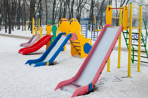 many small hills on the playground in the winter day