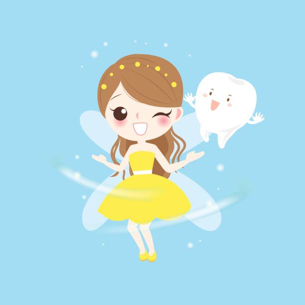 teeth with tooth fairy cute cartoon teeth with tooth fairy play happily pics of the godmother stock illustrations