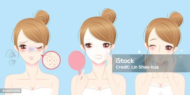 Woman With Skincare Problem Stock Illustration - Download Image Now - Acne, Adult, Afterlife