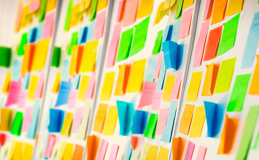 Wall covered with colorful sticky notes