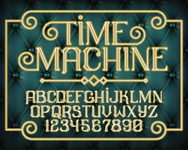 bildbanksillustrationer, clip art samt tecknat material och ikoner med dekorativa vintage teckensnitt time machine - tidsmaskin