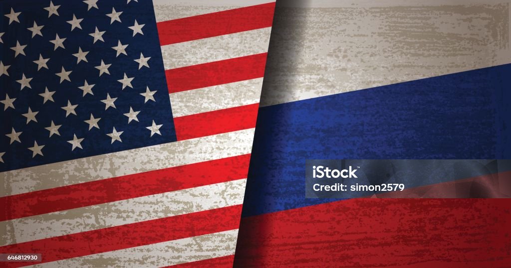 USA and Russian Flag with grunge texture background - Royalty-free Rússia arte vetorial