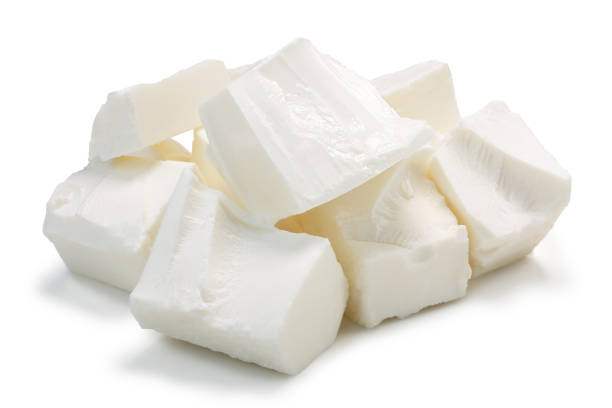 istock Rough feta cheese cubes, paths 646816322