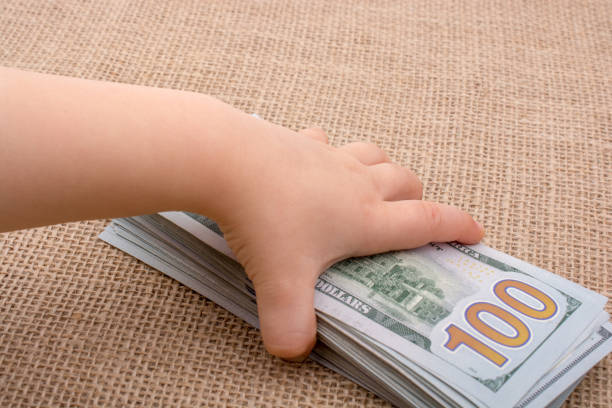 istock Toddler hand holding banknote bundle of US dollar in hand 646817234