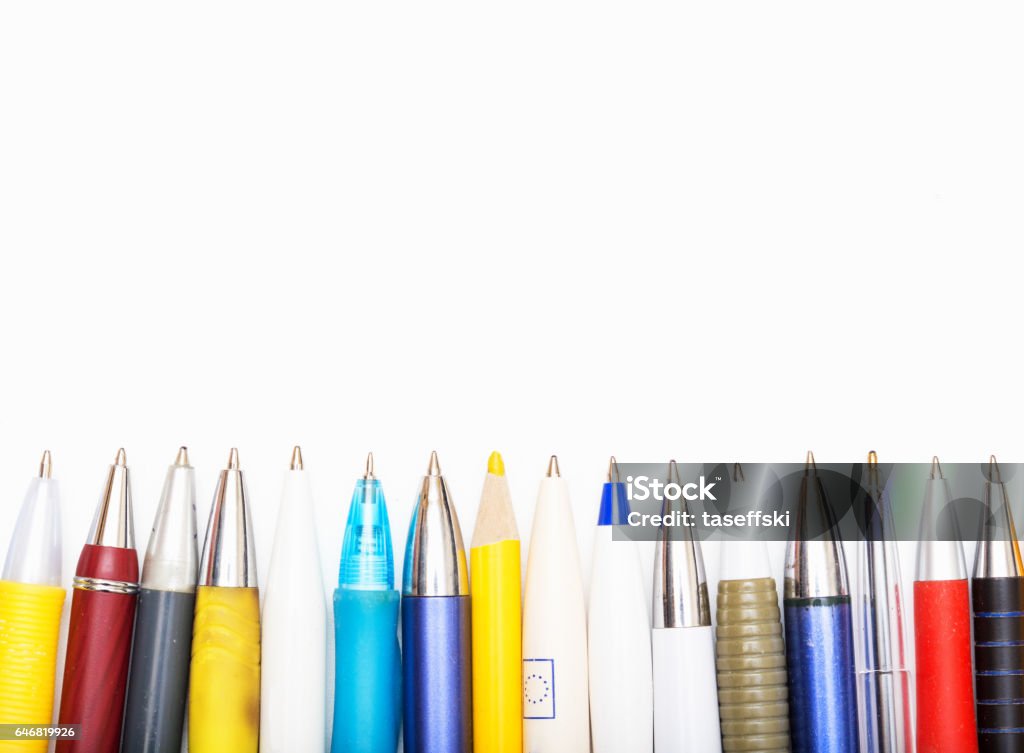 Writing Utensils Stock Photo - Download Image Now - In A Row, Pen,  Variation - iStock