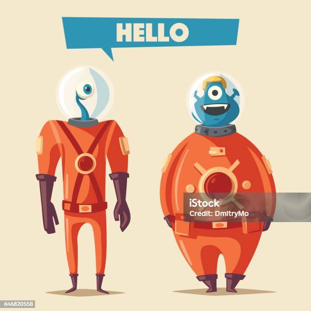 Friendly Aliens Cartoon Vector Illustration Stock Illustration