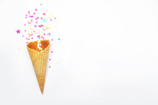 istock Mock-up white background. Party desktop. Confetti. ice scream cone 646821390