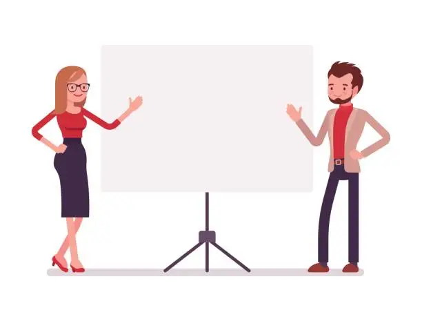 Vector illustration of Businessman and businesswoman at the presentation