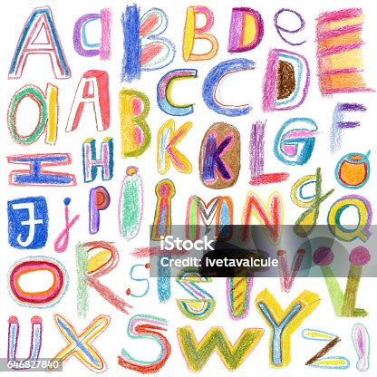 istock Alphabet drawn with crayons 646827840