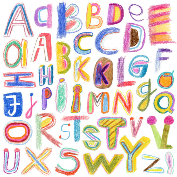 Alphabet drawn with crayons Alphabet letters drawn with crayons on white background pics of a letter t in cursive stock illustrations