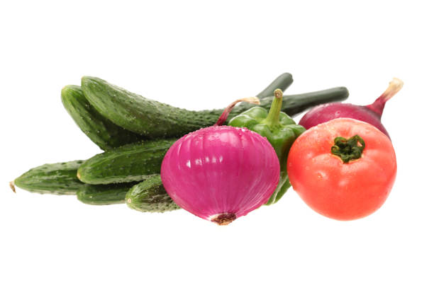 Fresh Healthy Vegetable Cotton Combination： Onion, tomato, cucumber, green pepper