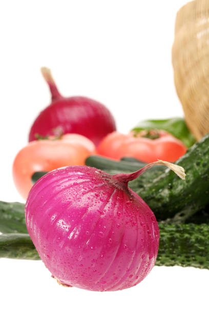 istock Fresh Healthy Vegetable Cotton Combination： Onion, tomato, cucumber, green pepper 646829048