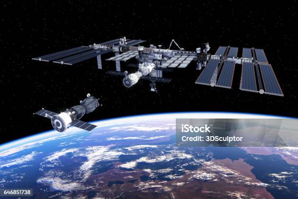 Spacecraft Docked To International Space Station Stock Photo - Download Image Now - International Space Station, Outer Space, Astronaut