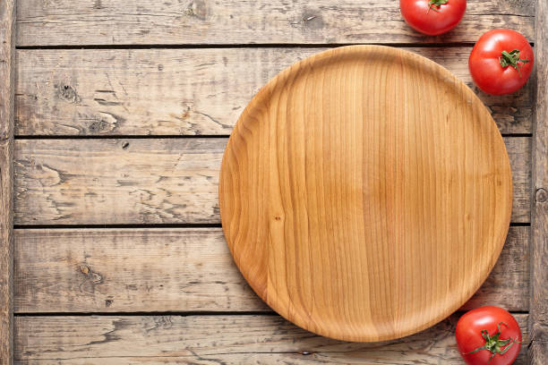Pizza cutting board template with empty blank space for advertising design flat lay