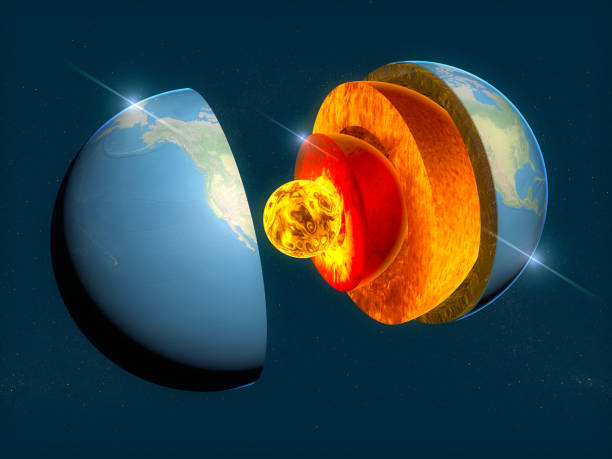 earth structure, division into layers, the earth's crust and core. 3d rendering - plate tectonics imagens e fotografias de stock