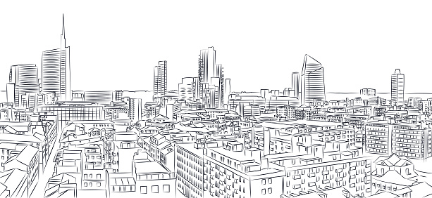 Panorama cityscape Sketch. Architecture sketch - 3D Illustration.