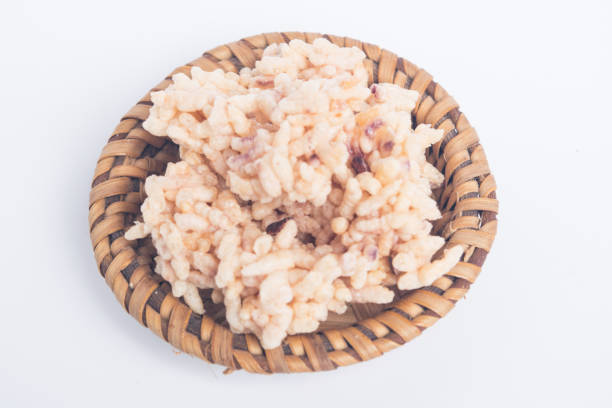 Three rice bread on a large white glossy background. Vegan healthy food