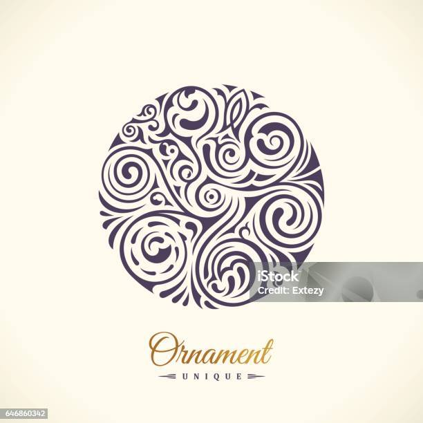 Round Calligraphic Emblem Vector Floral Symbol For Cafe Stock Illustration - Download Image Now