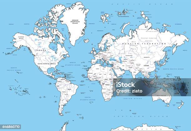 Ilustración de Mapa Del Mundo Político Muy Detallado Con Capitales Ríos  Capas Separadas y más Vectores Libres de Derechos de Mapa - iStock