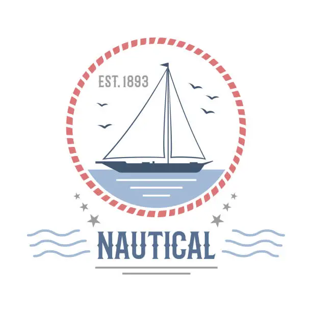 Vector illustration of Boat nautical and marine sailing themed label vector