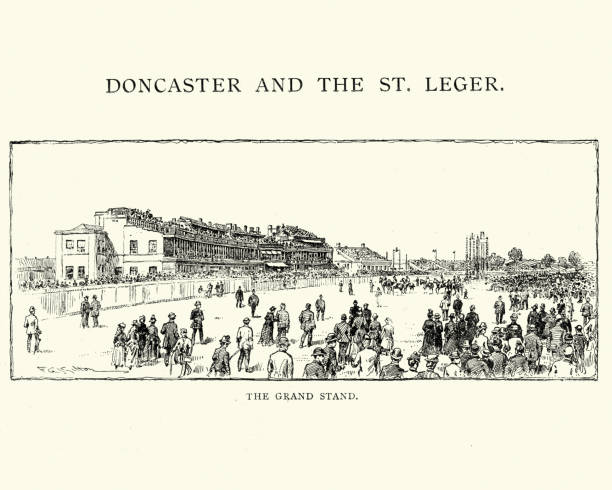 ilustraciones, imágenes clip art, dibujos animados e iconos de stock de tribuna en el hipódromo de doncaster, 1892 - wrexham