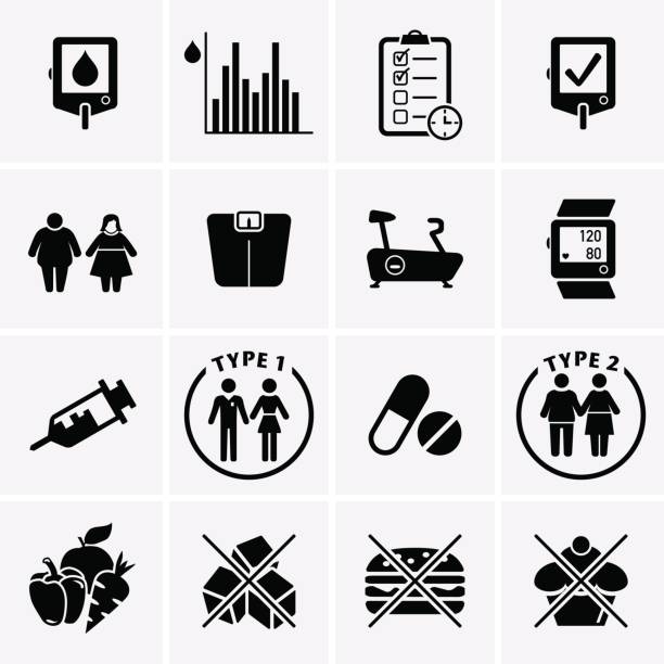cukrzyca choroba ikony zestaw - bez cukru stock illustrations