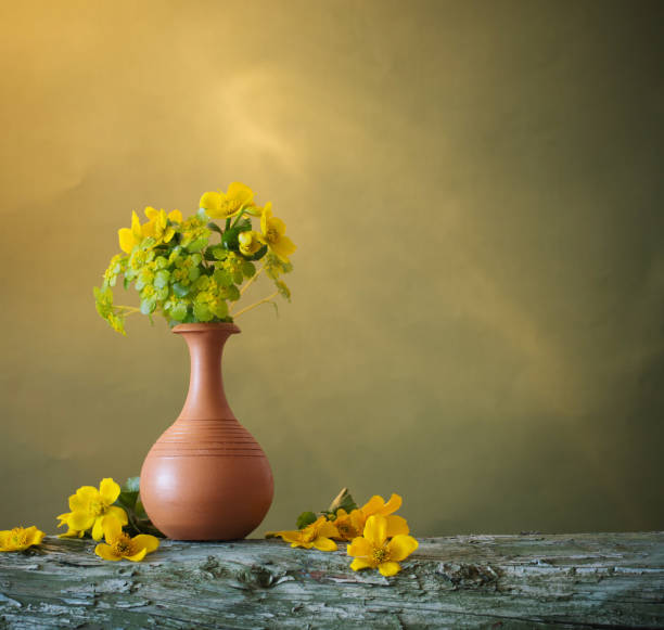 Still life with yellow spring flowers