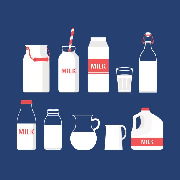 ilustrações de stock, clip art, desenhos animados e ícones de set of milk. - jarro de leite
