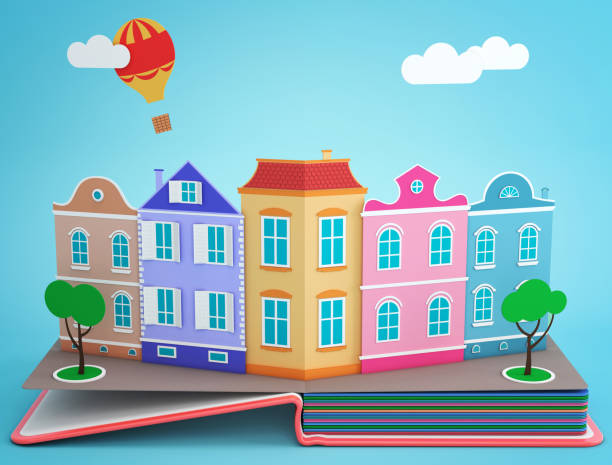 Pop up book with vintage street. 3D rendering