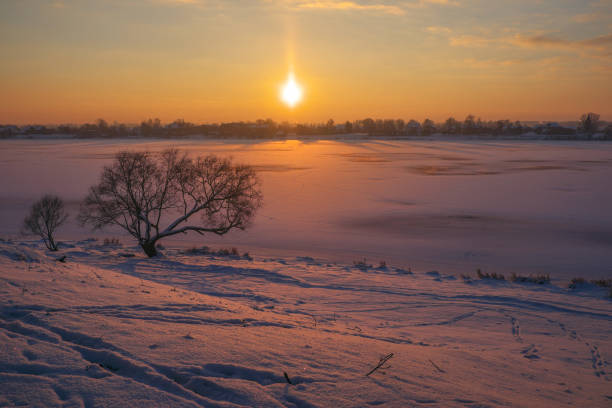 istock Winter landscape at warm sunset in amazing light 646873400