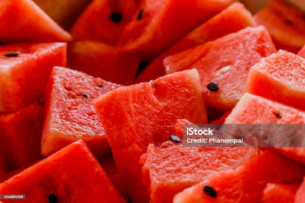 slices of fresh ripe red watermelons. Macrophotography Stock Photo