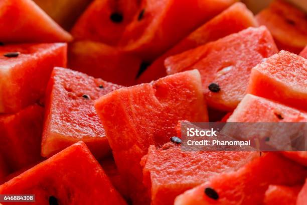 Slices Of Fresh Ripe Red Watermelons Stock Photo - Download Image Now - Macrophotography, Watermelon, Abstract