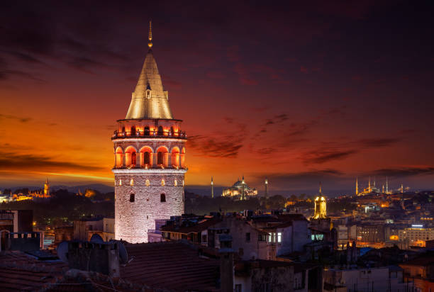 galataturm - galata tower stock-fotos und bilder