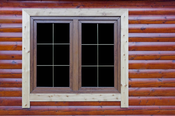 istock Modern rustic style- wooden shed wall and window. Sunny day. Contains isolated with patch elements 646891966
