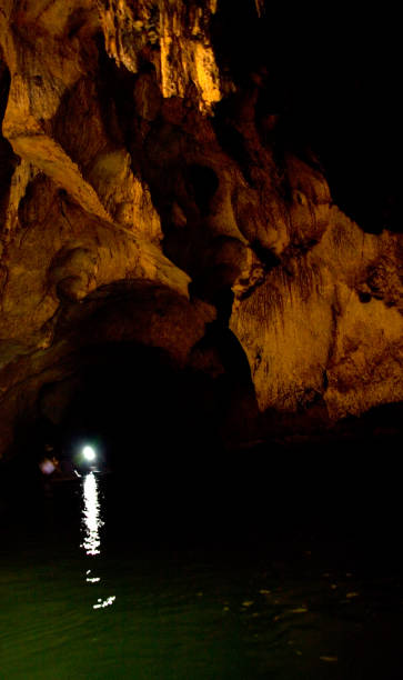 istock Light the lamp in the cave can be seen in the dark. 646899090