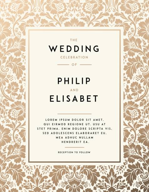 ilustrações, clipart, desenhos animados e ícones de vintage modelo de convite de casamento - wedding pattern decor retro revival