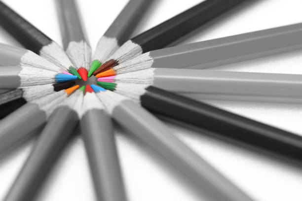 istock Colored pencils stacked in the form of the sun 646914946
