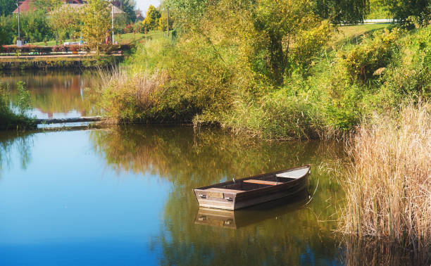 istock Lonely boat on the lake 646915826