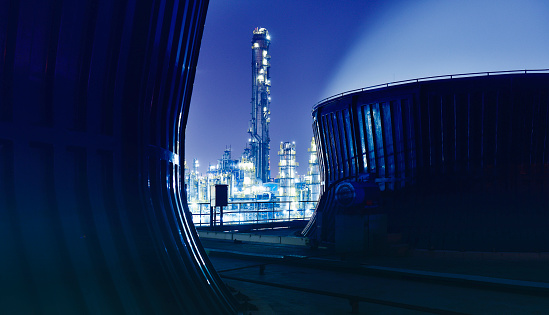 Chemical & Petrochemical plant, Oil refinery at night.