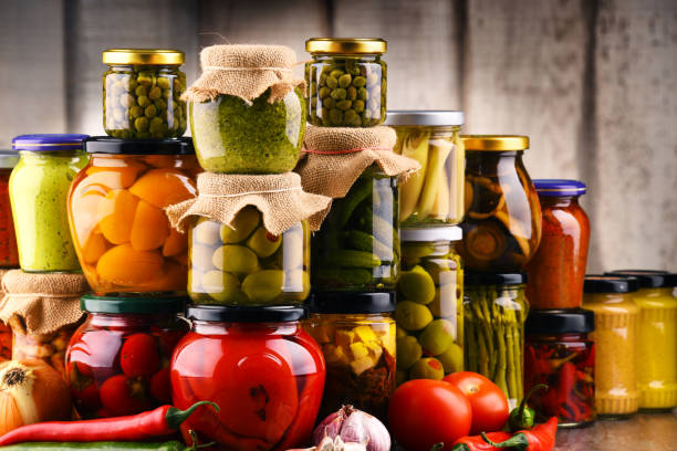 istock Jars with variety of pickled vegetables. 646919798