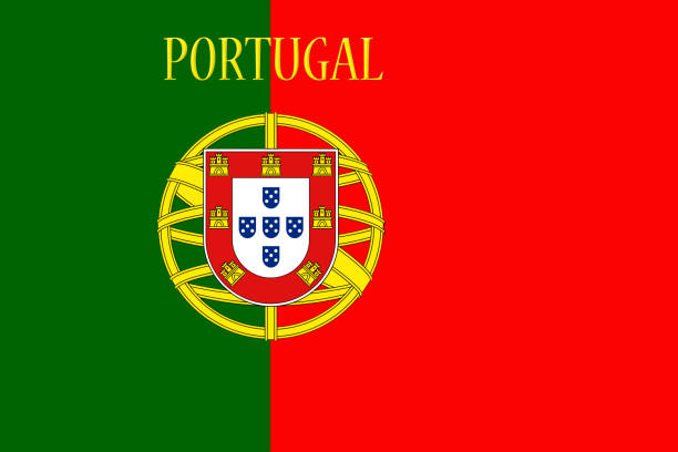 illustration 3d portugal national flag avec pays nom écrit sur elle - portuguese culture portugal flag coat of arms photos et images de collection
