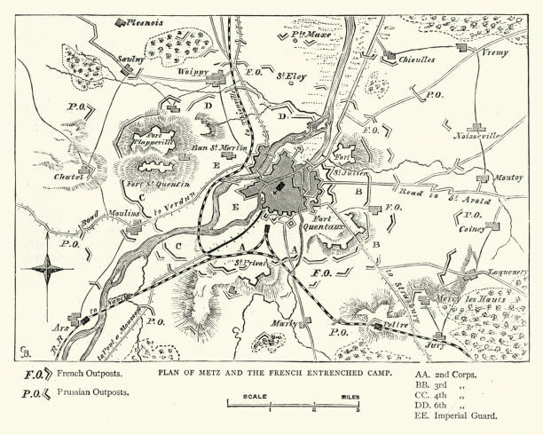 ilustraciones, imágenes clip art, dibujos animados e iconos de stock de guerra franquista- plan de metz y campo francés - franco prussian war