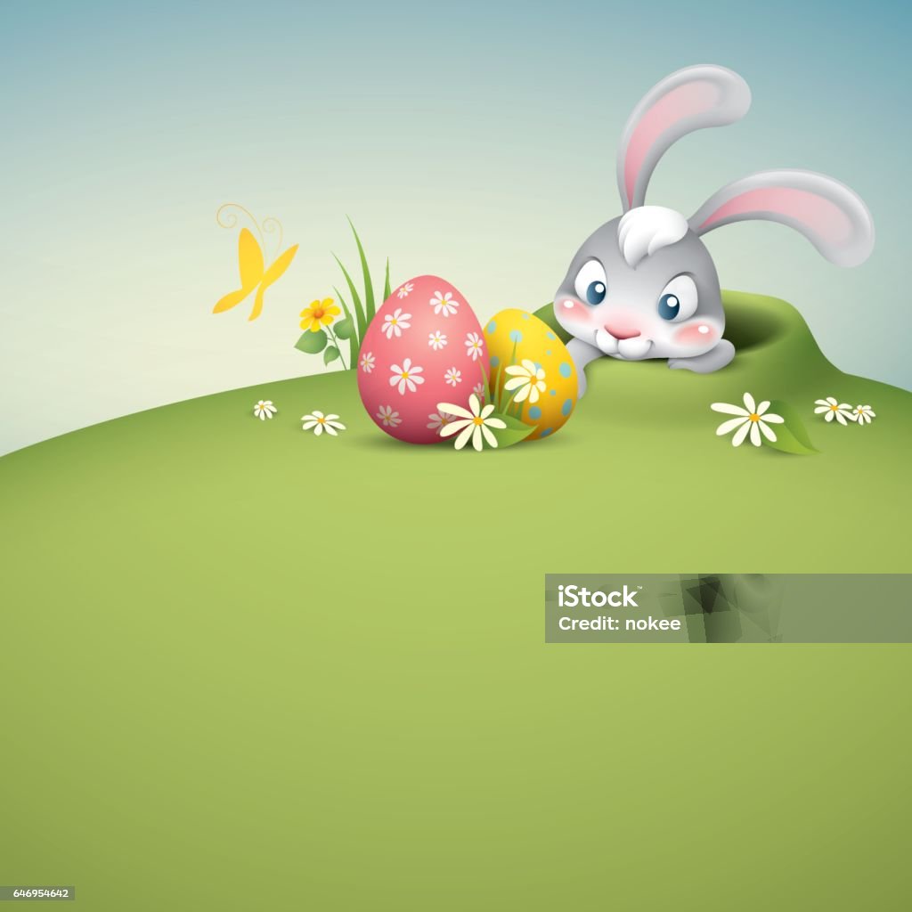 peekig out easter bunny cartoon illustration of cute easter bunny peeking out of a hole Easter stock vector