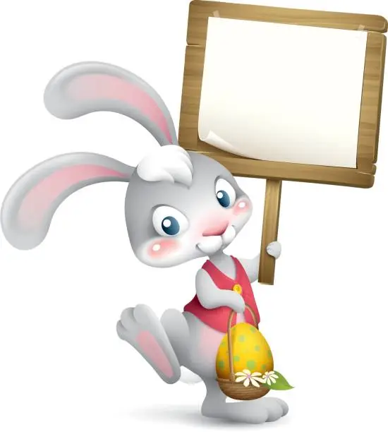 Vector illustration of easter bunny holding sign