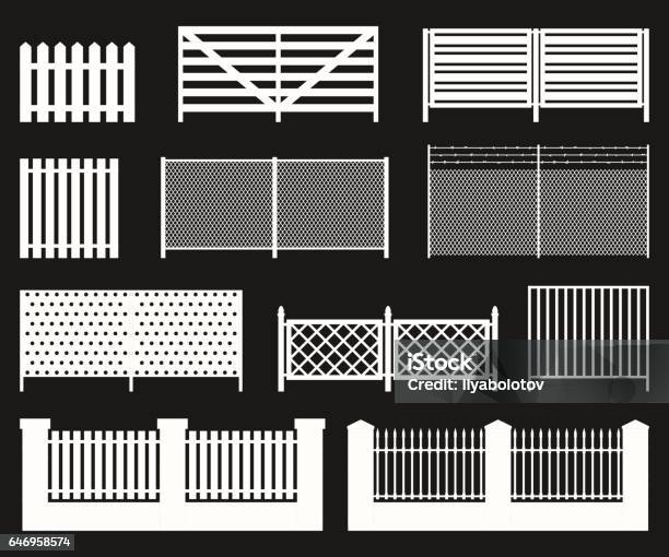 Silhouettes Of Fences Stock Illustration - Download Image Now - Gate, Fence, Grid Pattern