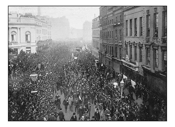 Antique London's photographs: Political demonstration on the way to Hyde Park Antique London's photographs: Political demonstration on the way to Hyde Park peace demonstration photos stock illustrations