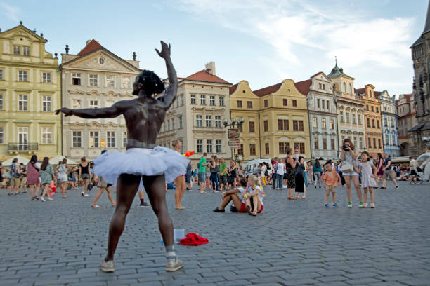 Praha, Czech Republic, July 22, 2015: Dance performance at the old Town Square in Prague.