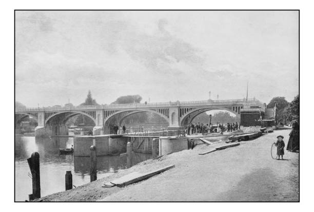 Antique London's photographs: Richmond Lock and Footbridge Antique London's photographs: Richmond Lock and Footbridge richmond park stock illustrations